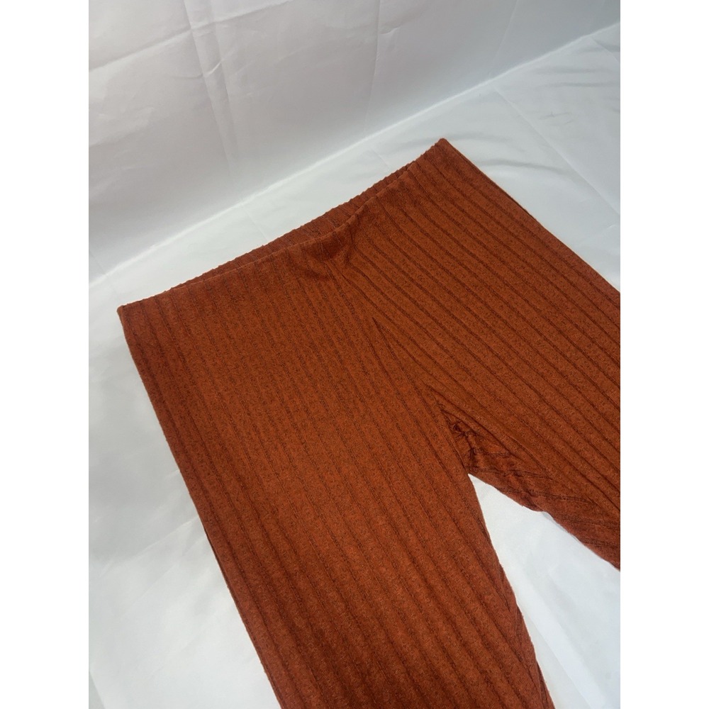 Shein Curve Womens Rust Orange Ankle Flare Pants 2XL Plus Ribbed Lined Pull On
